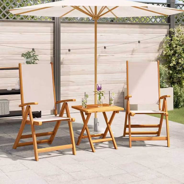 Set di 2 sedie pieghevoli vidaXL in legno di acacia e textilene beige e marrone per giardino e terrazzo