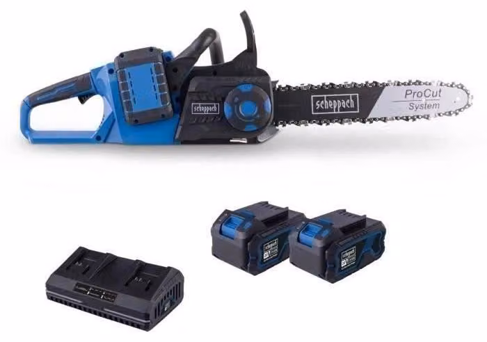 Set motosega a batteria BC-CS355Duo-X  Lunghezza di taglio 33,5 cm  SCHEPPACH 20V IXES + 2 batterie da 4Ah + doppio caricabatterie da 4,5A
