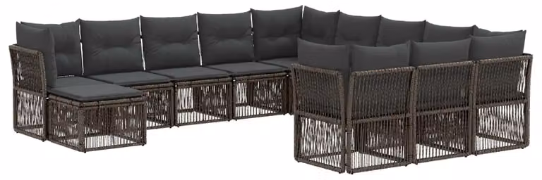 Set di divani da giardino, 12 pezzi, colore grigio, in rattan sintetico