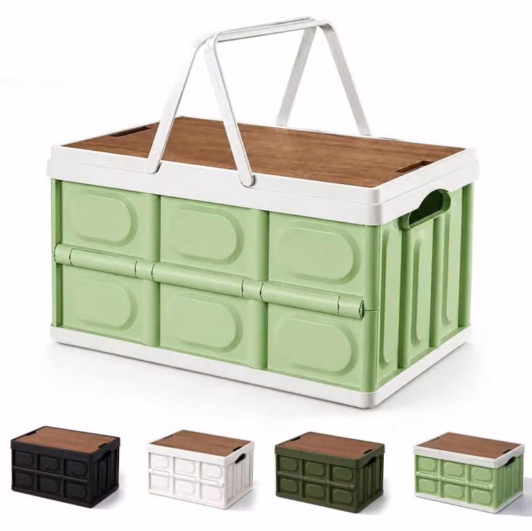 Elzusha - Contenitore pieghevole per campeggio con coperchio, 50 litri, verde menta