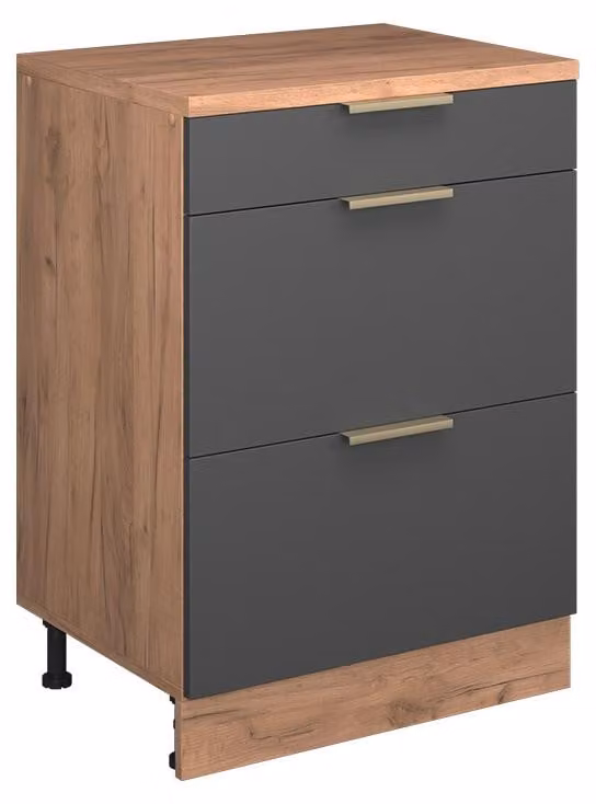 Mobile cucina sottotetto Vicco R-Line Antracite-oro 60 cm senza inclinazione con 3 cassetti, Model 61709