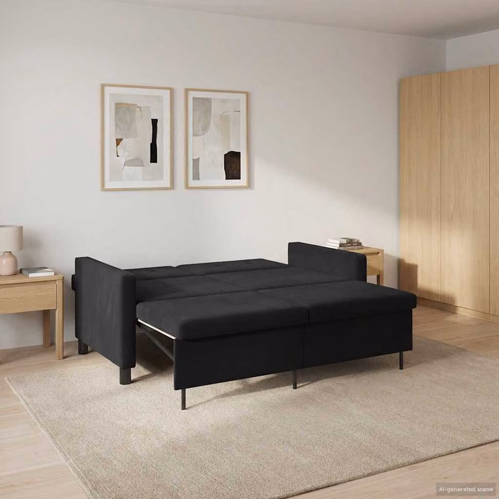 Divano letto moderno vidaXL in tessuto nero per soggiorno e camera da letto