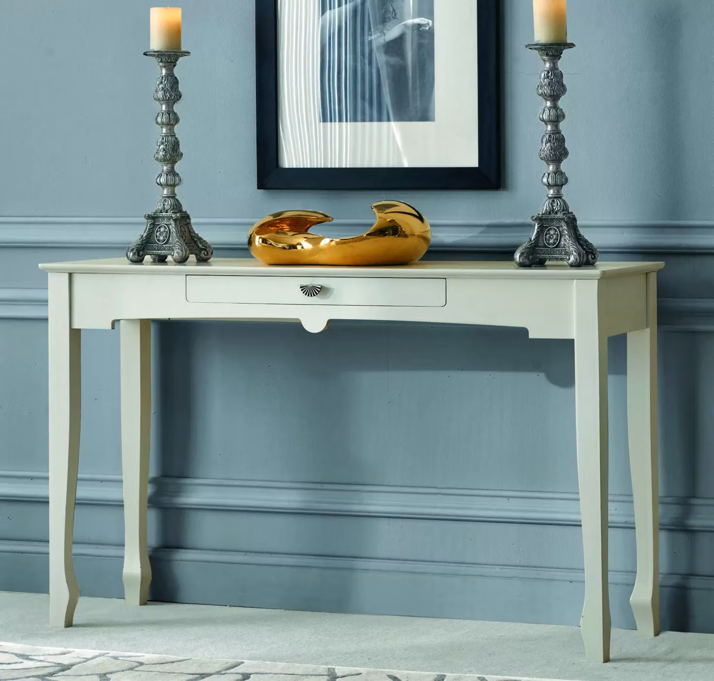 Consolle classica in legno bianco con un cassetto Mobili 2G L/P/H: 130 x 40 x 80 cm – 2