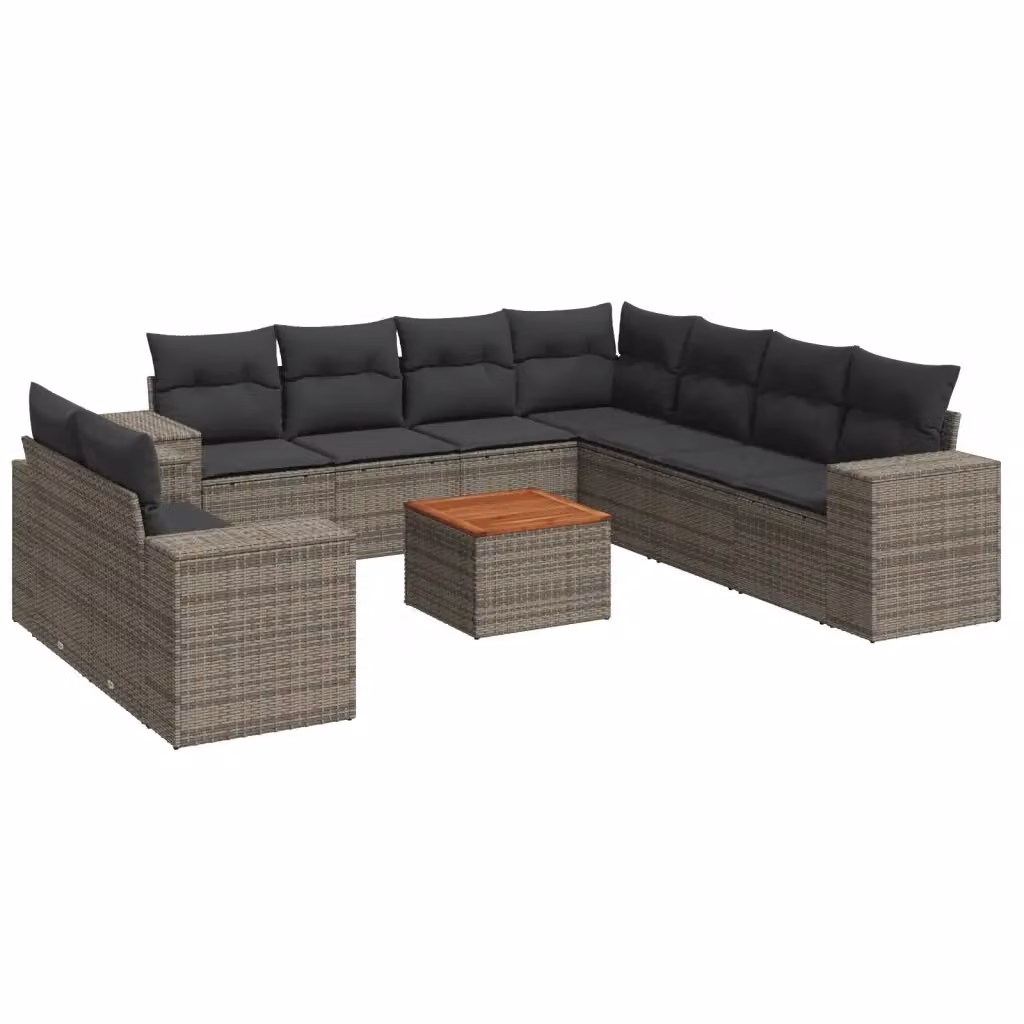 Set Divano da Giardino vidaXL 10 pz a Forma a L in Polyrattan Grigio con Cuscini e Tavolino – 2