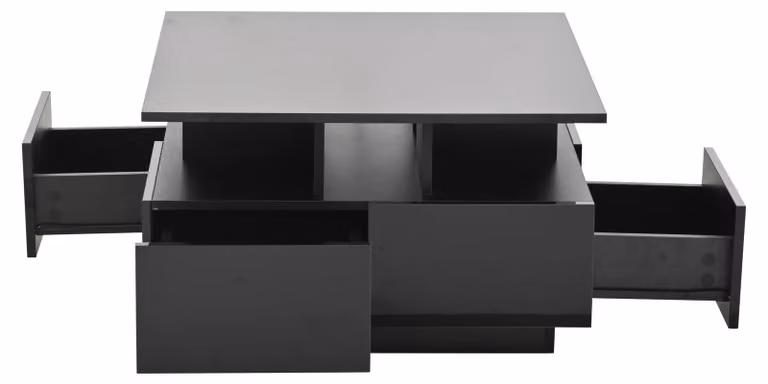 Tavolino da salotto, finitura lucida, illuminazione a LED, nero