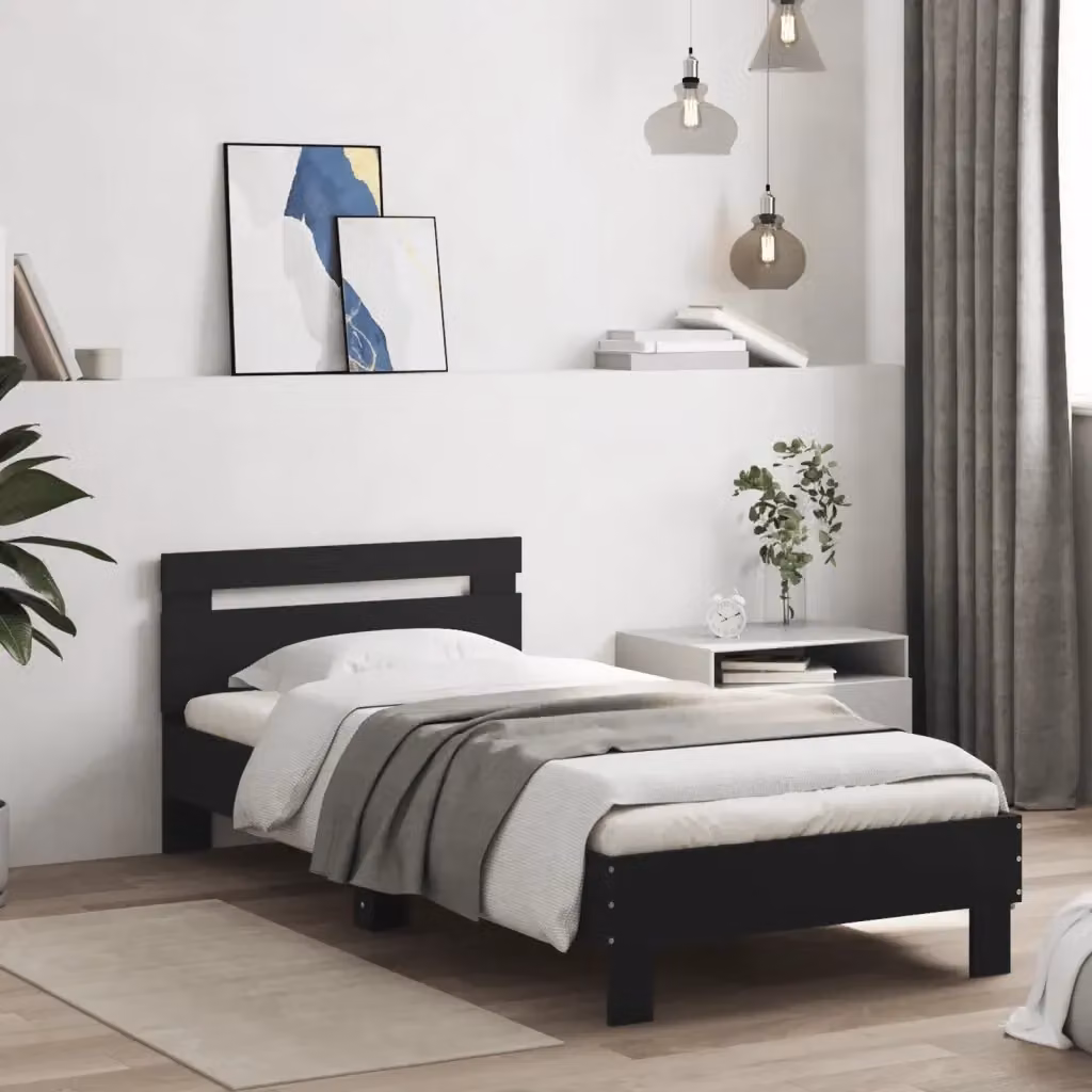 Letto singolo moderno Design In con testiera in legno multistrato nero opaco L/P/H: 90 x 200 cm – 2