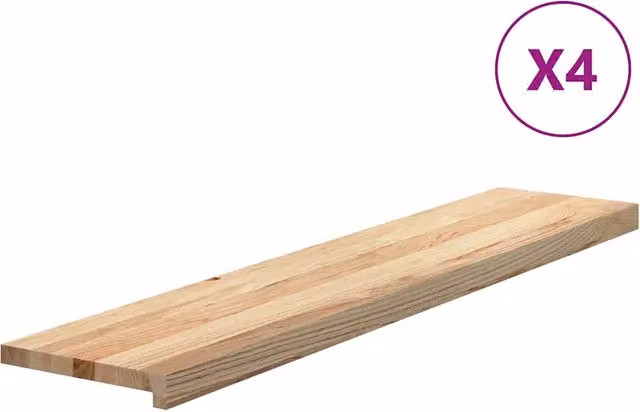 Set di 4 tappetini autoadesivi per scale in rovere massello marrone, L/P/H: 120 x 30 x 2 cm