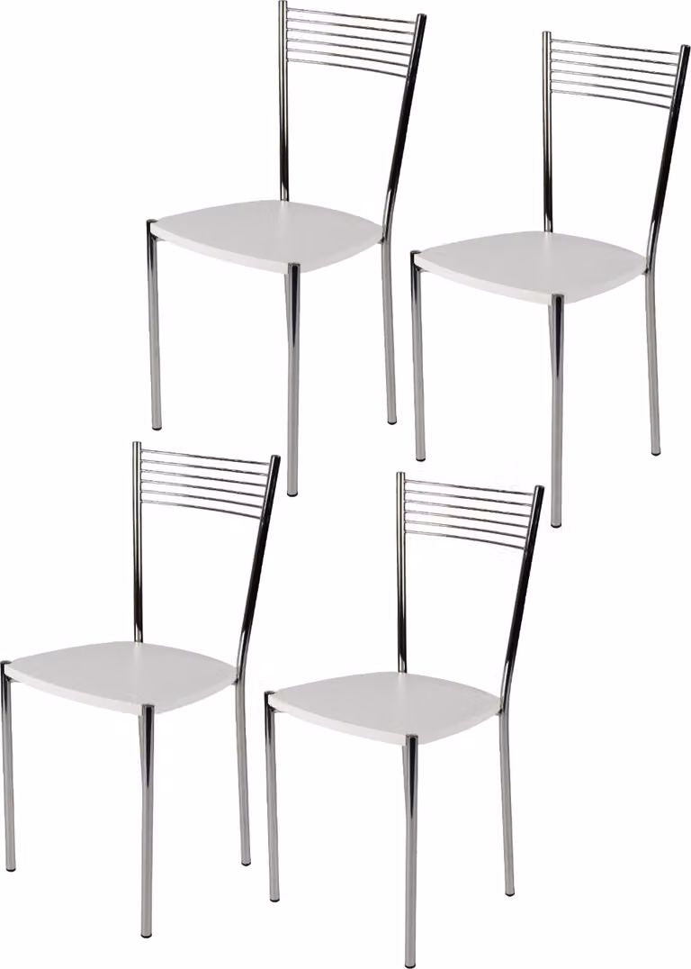 t m c s Tommychairs - Set di 4 sedie moderne ELEGANCE per cucina e sala da pranzo, struttura robusta in acciaio cromato, seduta in legno nel colore bianco