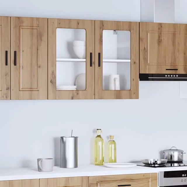 Pensile da cucina e soggiorno vidaXL moderno con ante in vetro e finitura marrone opaca L 80 cm, P 31 cm, H 60 cm