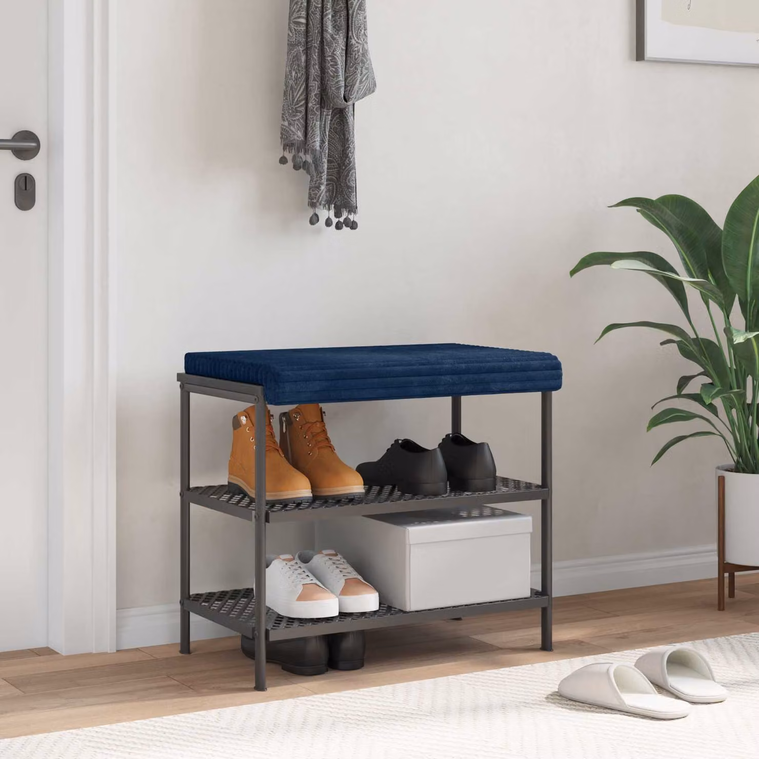 Cuscino per panchina vidaXL in corduroy blu navy con base antiscivolo e imbottitura in schiuma, L/P/H: 60 x 60 x 3,5 cm