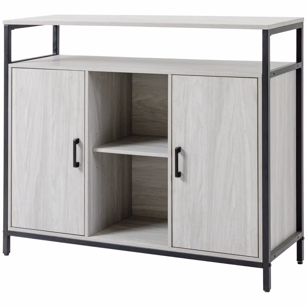 Credenza Moderna DESIGN IN in Legno e Metallo Grigio Chiaro con 2 Armadietti e Ripiani Interni per Cucina, Soggiorno o Ingresso, L: 100 cm, P: 34 cm, H: 87.2 cm – 2