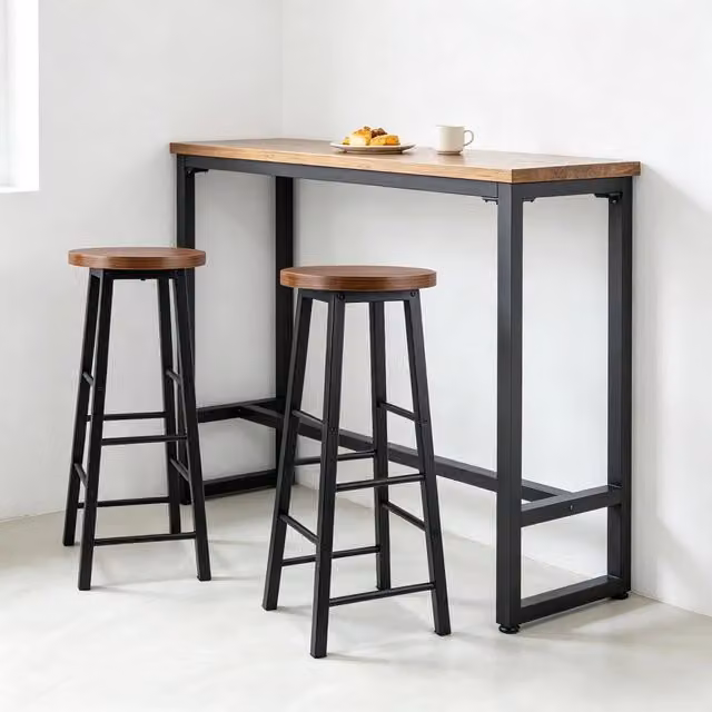Set di 2 sgabelli da bar industriali OKWISH in metallo e MDF marrone con poggiapiedi per cucina e soggiorno