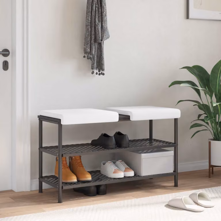 Set di 2 cuscini per panchina vidaXL in tessuto bianco con antiscivolo e imbottitura in schiuma, L 38 cm x P 35 cm x H 3,5 cm