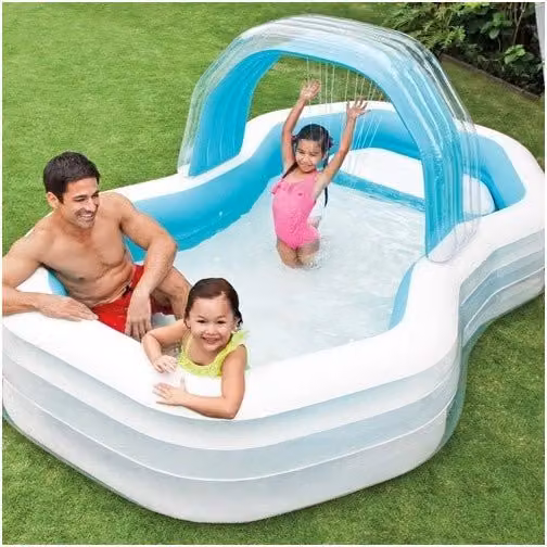 Piscina Gonfiabile Family Cabana Trade Shop Traesio Blu Multicolore con Spruzzo d'Acqua L: 310 cm, P: 188 cm, H: 130 cm