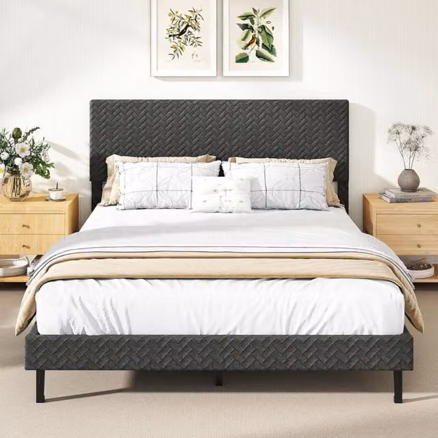 Letto Matrimoniale Costway in Velluto Grigio con Testiera Regolabile e Doghe in Legno L/P/H: 160 x 200 x 110 cm