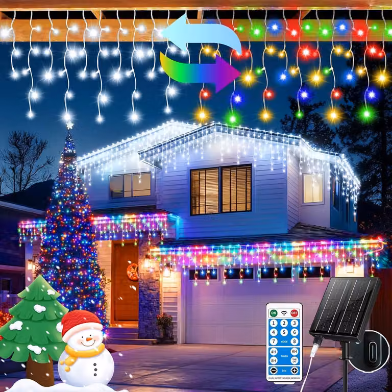 Catena luminosa effetto neve, 20+5 metri, 660 LED, luce bianca fredda, grado di protezione IP65, con timer