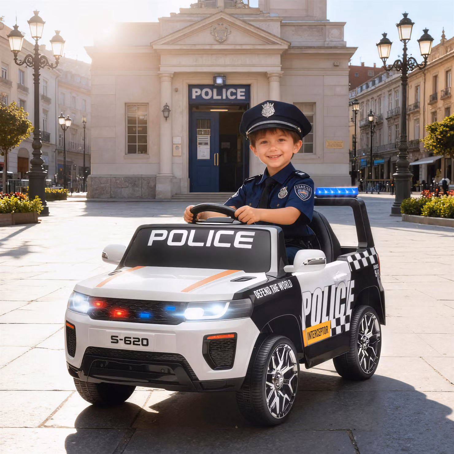 Auto Elettrica per Bambini AIYAPLAY a Tema Polizia con Telecomando, Motore Doppio, Sirena, Sospensioni e Fari, Colore Bianco – 2
