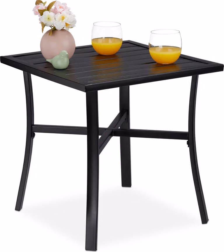 Tavolo da giardino quadrato Relaxdays per giardino, tavolo da esterno per balcone e terrazza, 4 persone, acciaio, LxP: 46x46 cm, nero
