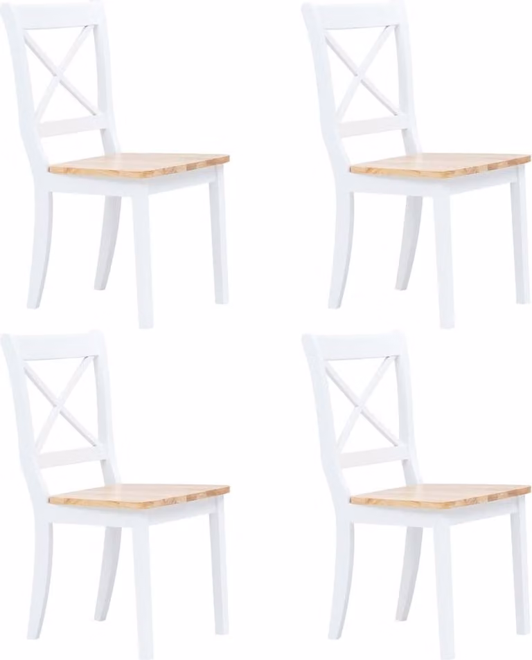 The Living Store Sedie da pranzo 4 pezzi Bianco Legno chiaro Legno massiccio Albero di gomma