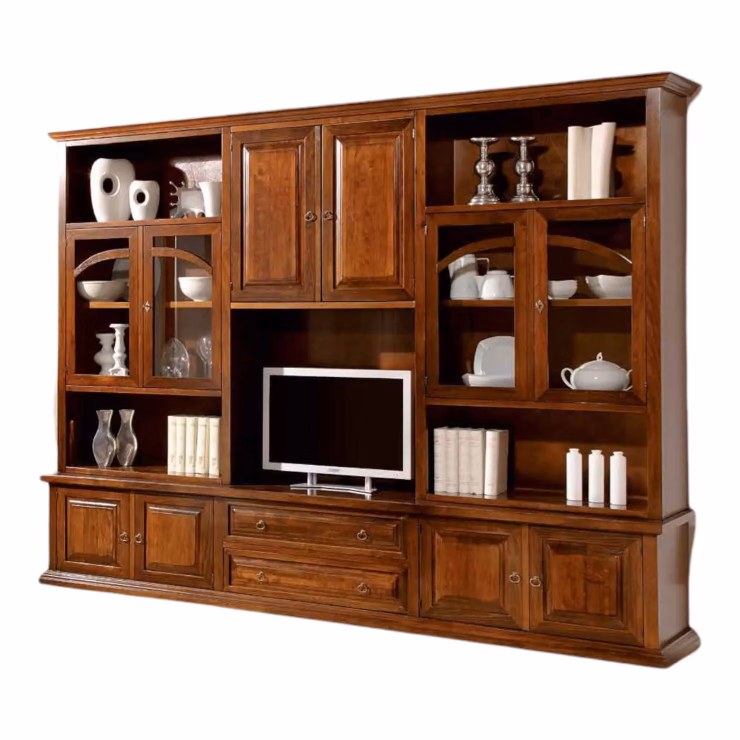 Parete attrezzata in legno Mobili 2G colore noce L: 300 cm, P: 49 cm, H: 228 cm – 1