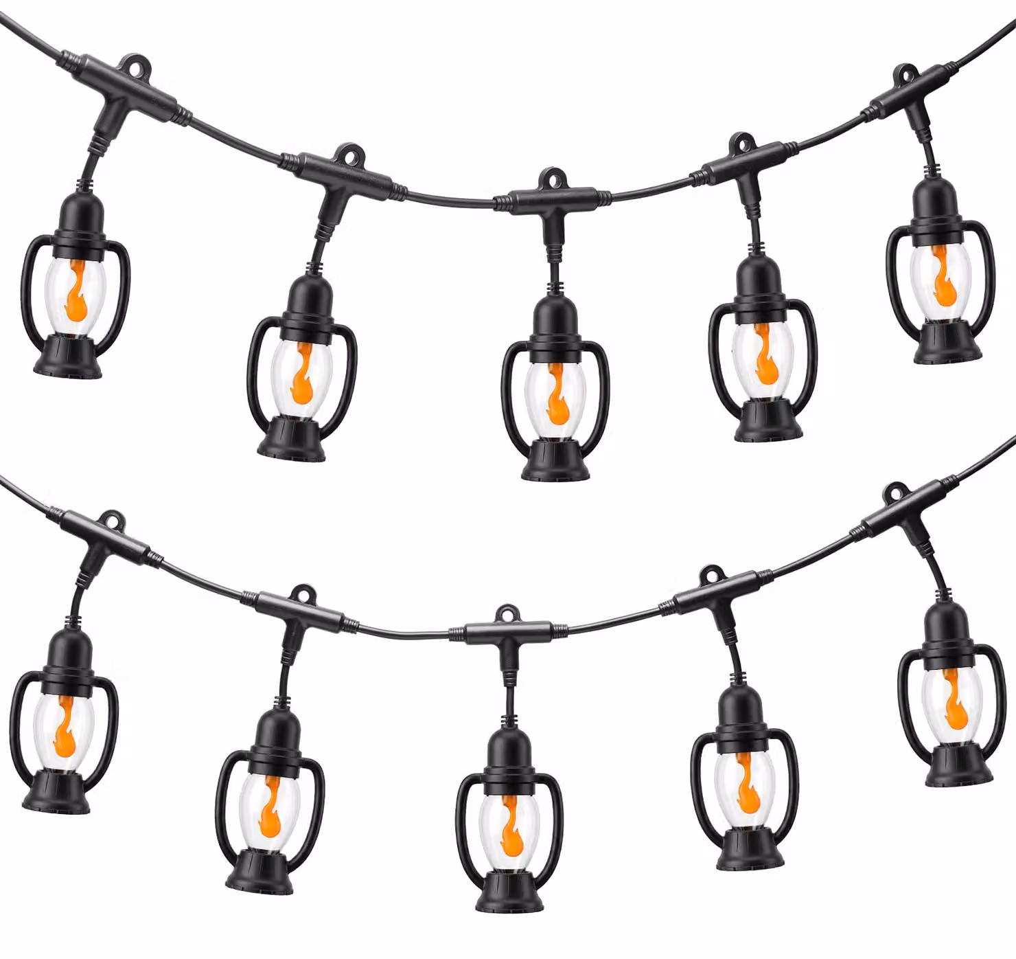 Catena luminosa, lunghezza 4,8 metri, 10 lampadine a forma di fiamma, grado di protezione IP65, luce bianco caldo, spina di tipo EU