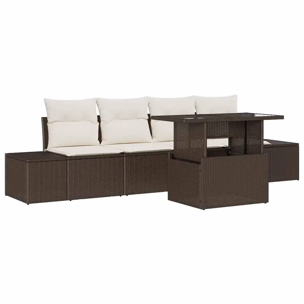 Set di divani da giardino vidaXL in rattan con cuscini marrone e beige – 2