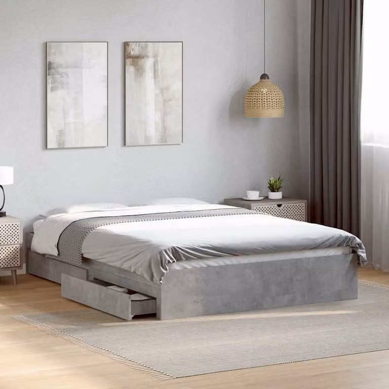vidaXL Giroletto con Cassetti in Legno Multistrato Grigio, L/P/H: 138 x 193 x 28 cm