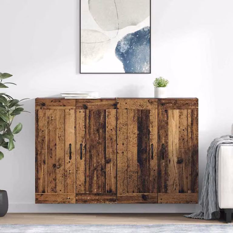 Set di 2 mobili da parete vidaXL in legno effetto antico marrone con ante a battente e ripiani interni, L: 69,5 cm, P: 34 cm, H: 90 cm