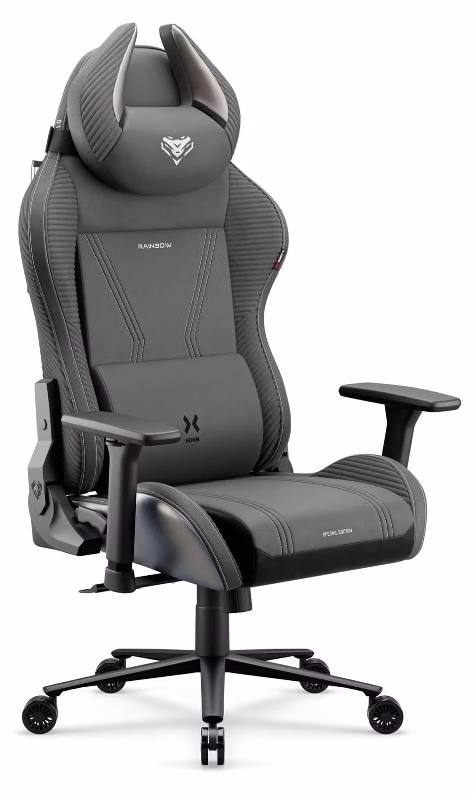 Sedia da gioco Diablo X-Horn 2.0, sedia da ufficio, sedia da scrivania, design ergonomico in tessuto, colore Rainbow Grey, versione standard