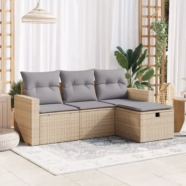 Set Divano da Giardino 4 pz con Cuscini-Sofa da Giardino-Divanetto da esterno Beige in Polyrattan 232719
