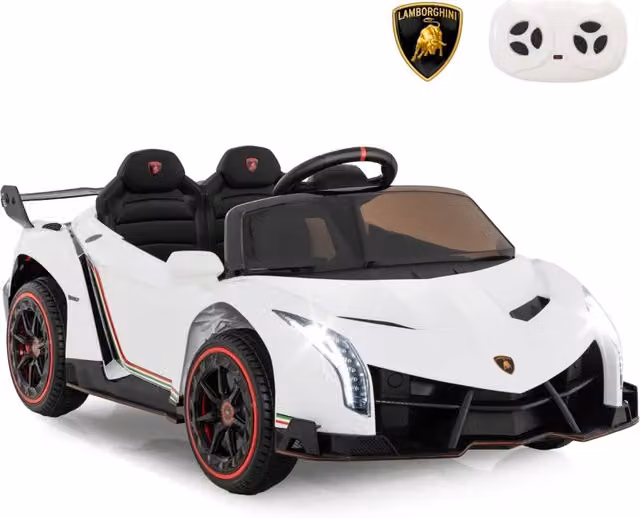 Macchina elettrica Lamborghini 12V bianca per bambini con telecomando 2.4G, fari LED, clacson e musica – 1