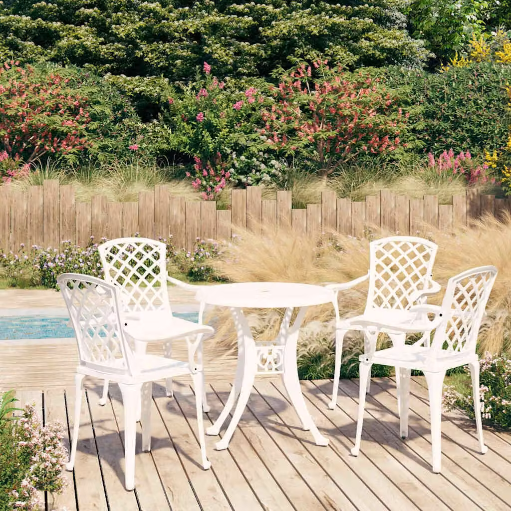 Set da Bistrot vidaXL in Alluminio Pressofuso Bianco per Giardino, 5 Pezzi