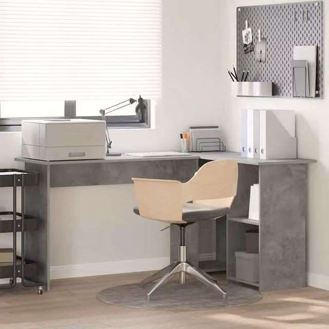 Scrivania angolare moderna vidaXL in MDF laminato grigio L: 142 cm, P: 102 cm, H: 73 cm – 1