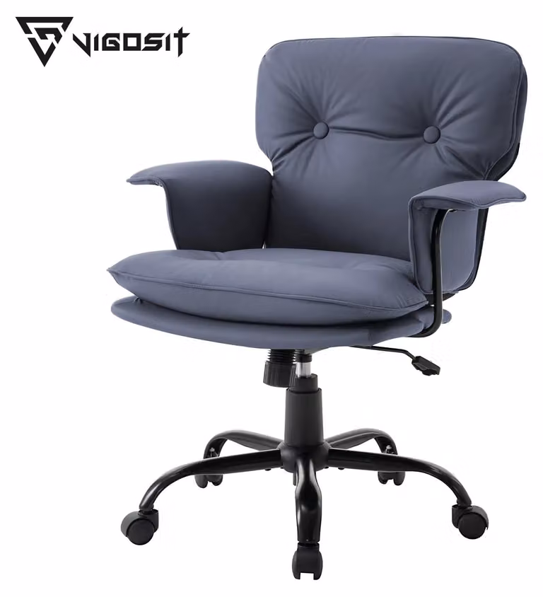 Sedia da ufficio blu - Cuscino sedile ergonomico spesso 10 cm - Struttura in metallo - Per adulti - Sedia girevole