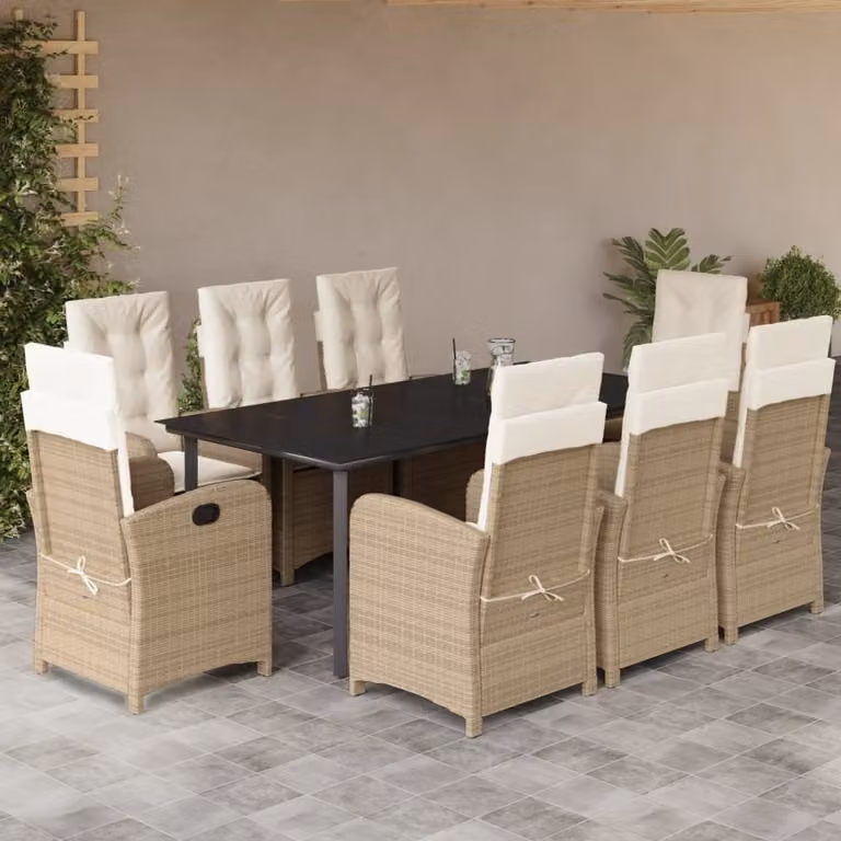 Maison Exclusive - Set da pranzo da giardino 9 pezzi con cuscini in polyrattan beige