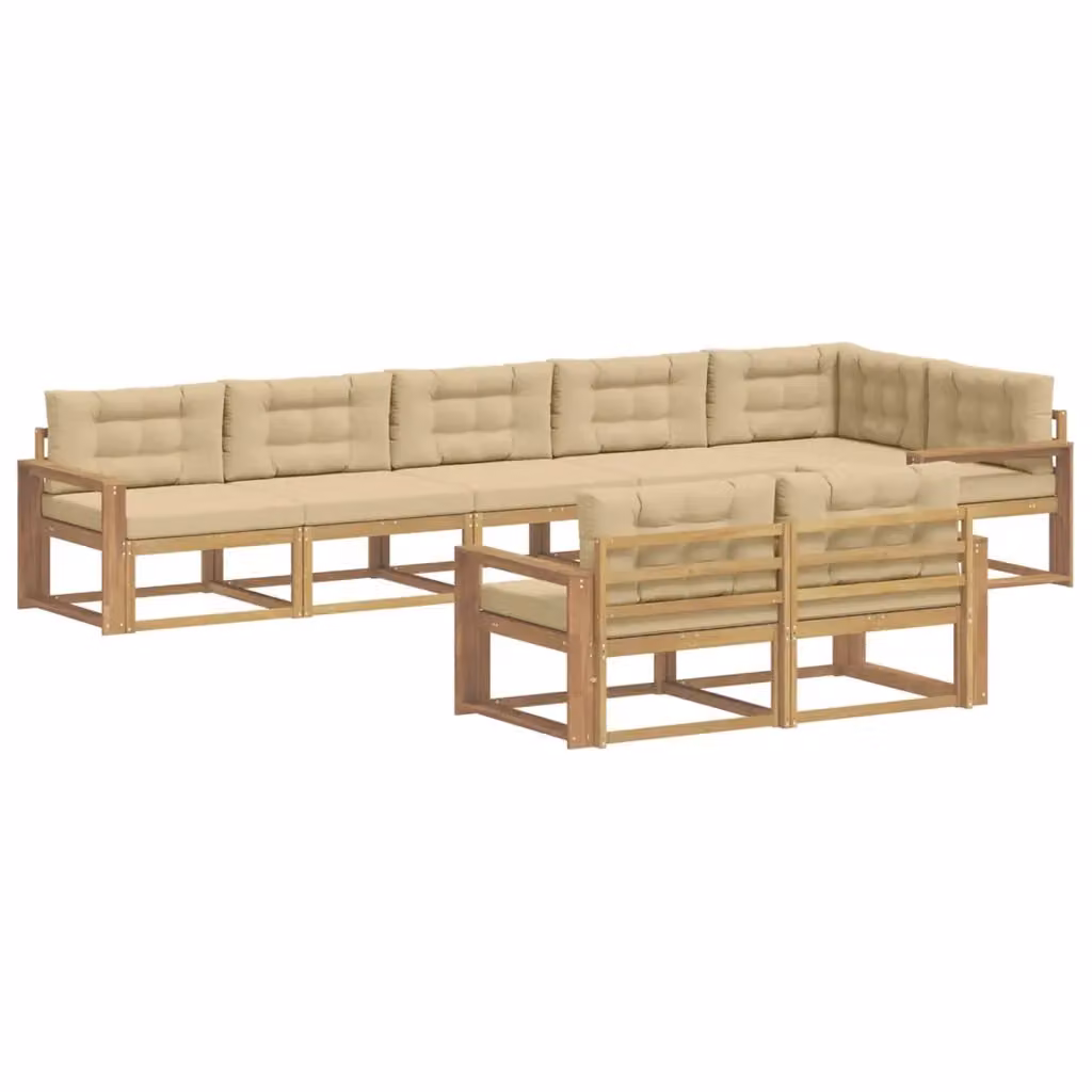 Set di divani da esterno a L vidaXL in legno di acacia con cuscini, Bianco e Beige – 2