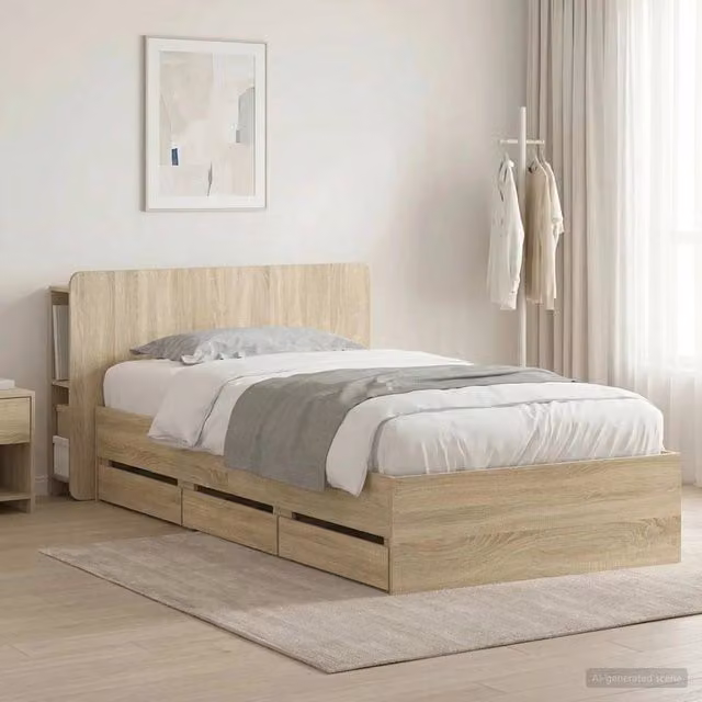 Letto moderno con contenitore e cassetti vidaXL in legno color rovere marrone L 140 x P 80 x H 211,5 cm