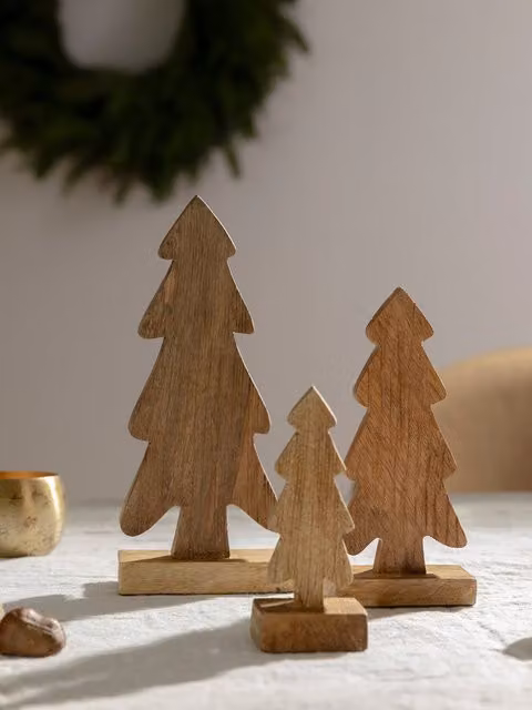 Set di 3 decorazioni natalizie con animali in legno marrone Kenay Home