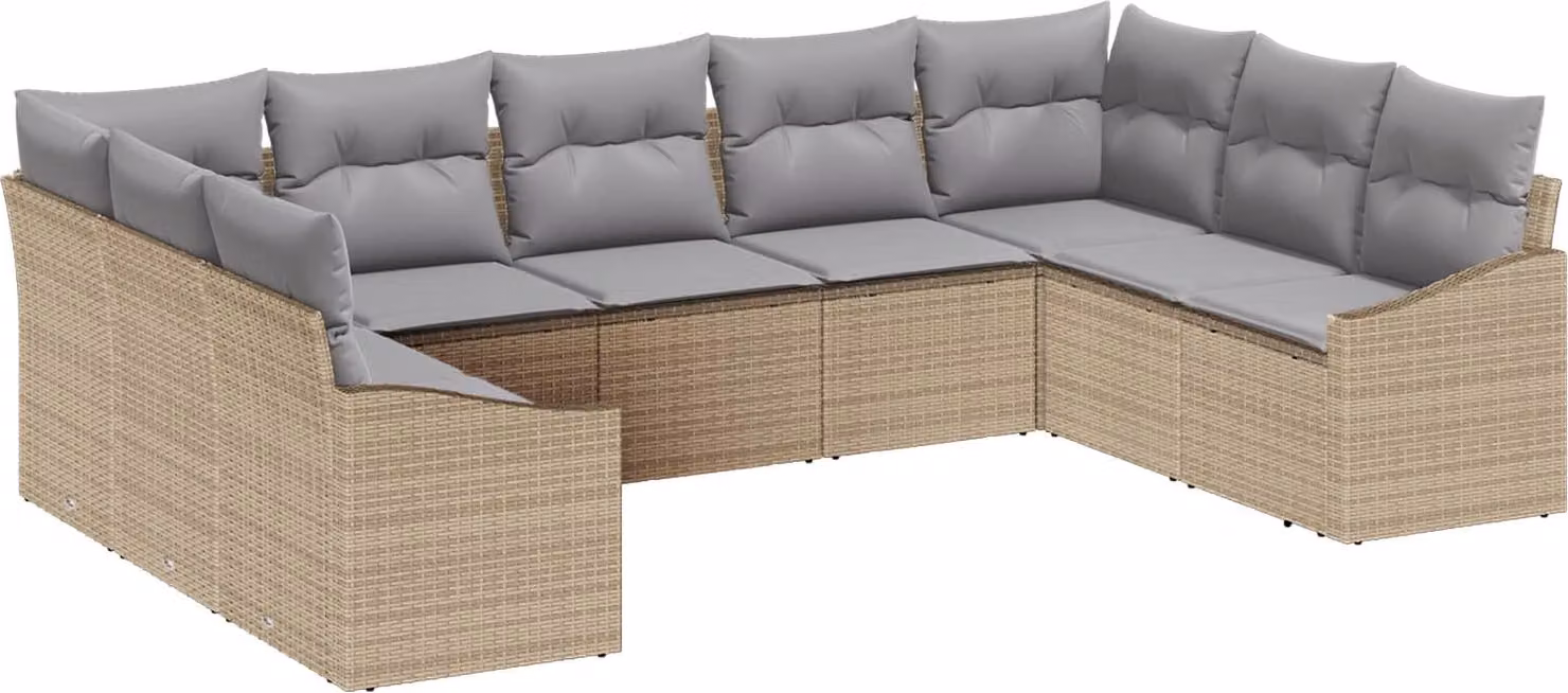 Maison Exclusive - Set Divano da Giardino 9 pcs Beige e Grigio Chiaro polyrattan