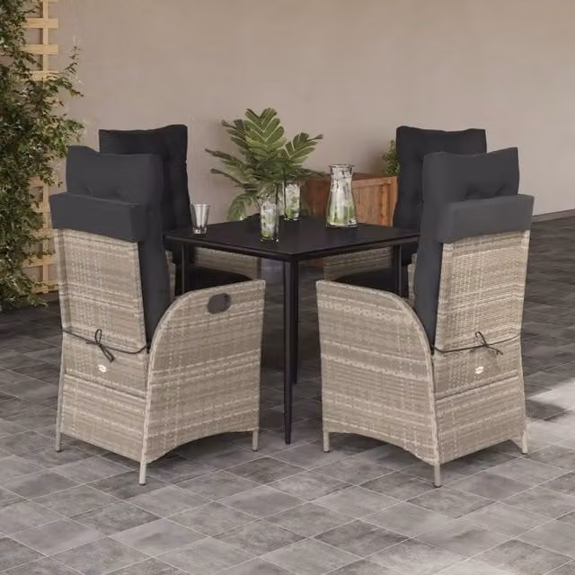 Set Pranzo da Giardino 5pz con Cuscini Grigio Chiaro Polyrattan 3213275