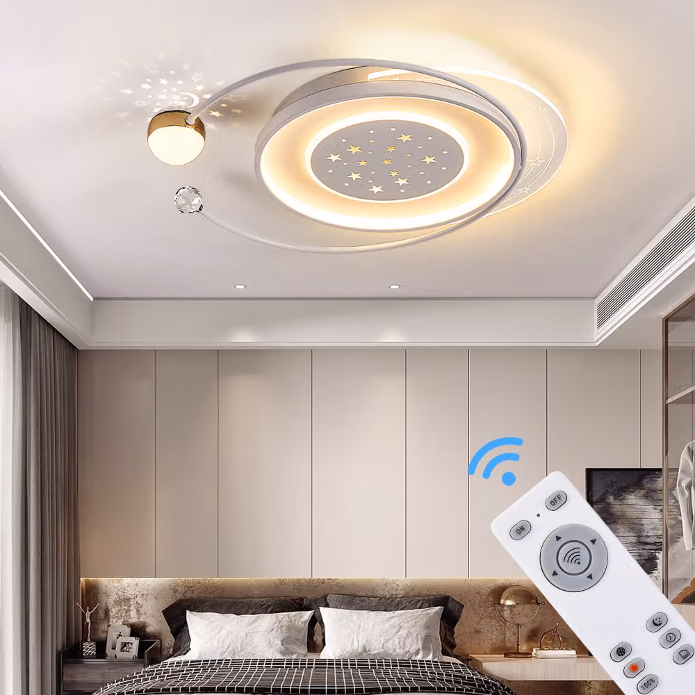 Plafoniera a LED con telecomando/app Colore della luce/luminosità regolabile. Struttura bianca e design a stella TY9644-YX