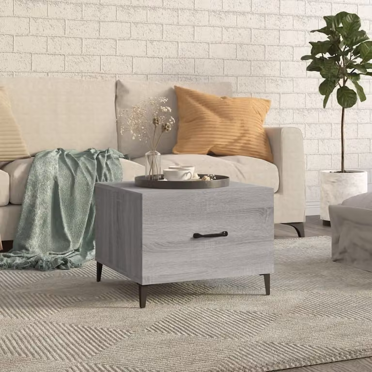 The Living Store Tavolino con gambe in metallo Grey Sonoma 50x50x40 cm