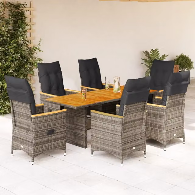 Set da pranzo da giardino vidaXL in polyrattan e legno di acacia grigio con 7 pezzi – 1