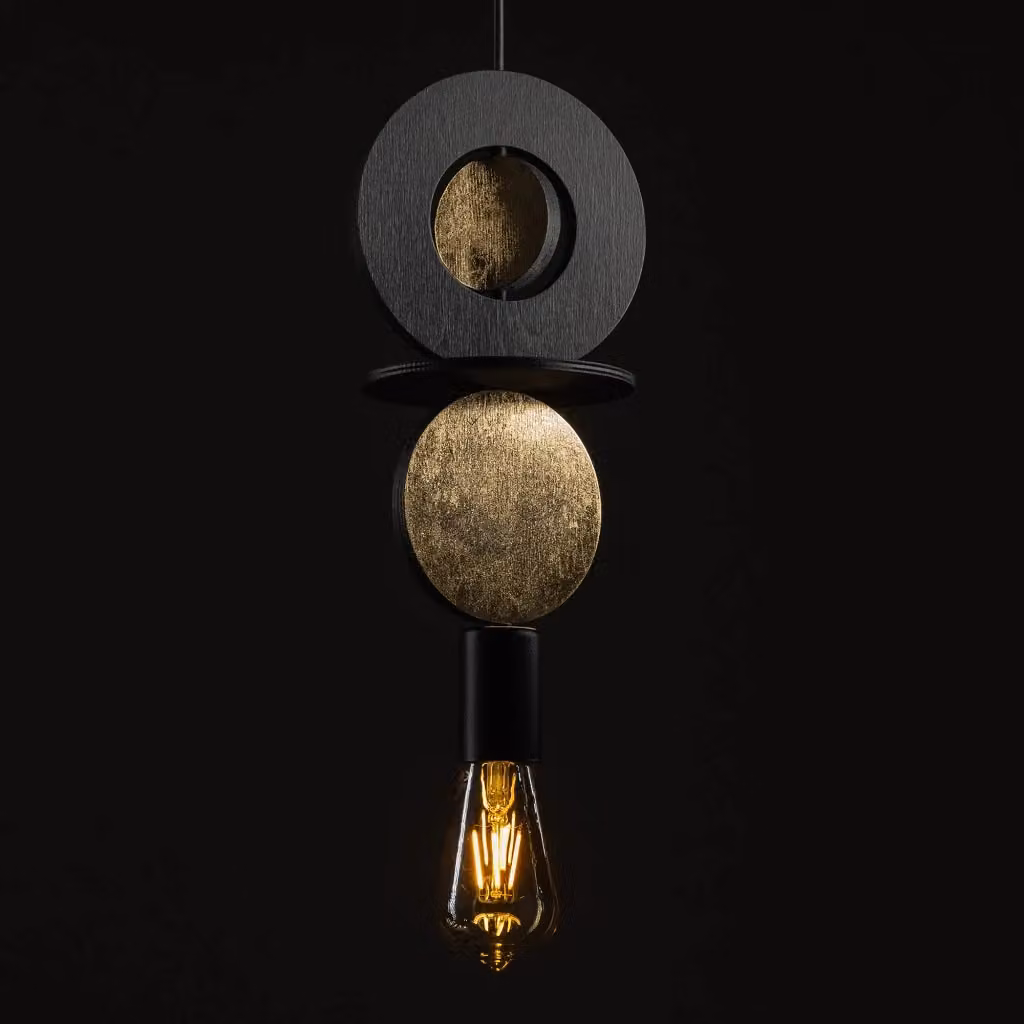Lampada a sospensione Drops Wood Nowodvorski Lighting in legno, nero e oro con attacco E27 – 2