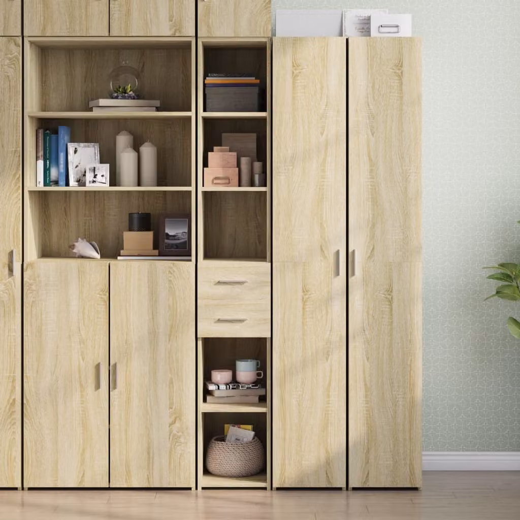 Credenza moderna vidaXL in legno Rovere Sonoma, colore marrone e beige, L/P/H: 30 x 42,5 x 185 cm