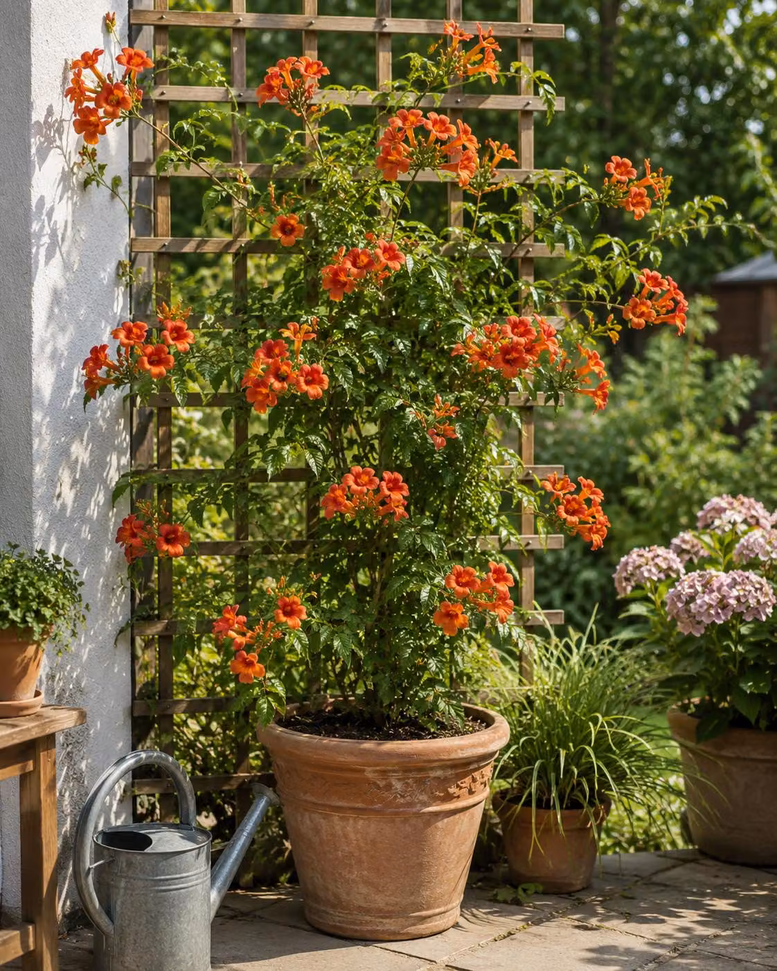 Campsis 'Indian Summer' 50–70 cm – Trombetta di angelo – Pianta rampicante resistente al freddo – Fiori arancioni – Adatta per giardino, terrazzo e con supporto per rampicanti