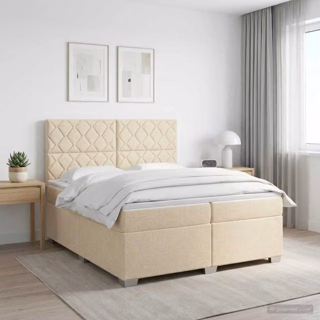 Letto box spring con materasso ibrido vidaXL in tessuto beige e bianco L/P: 200 x 200 cm