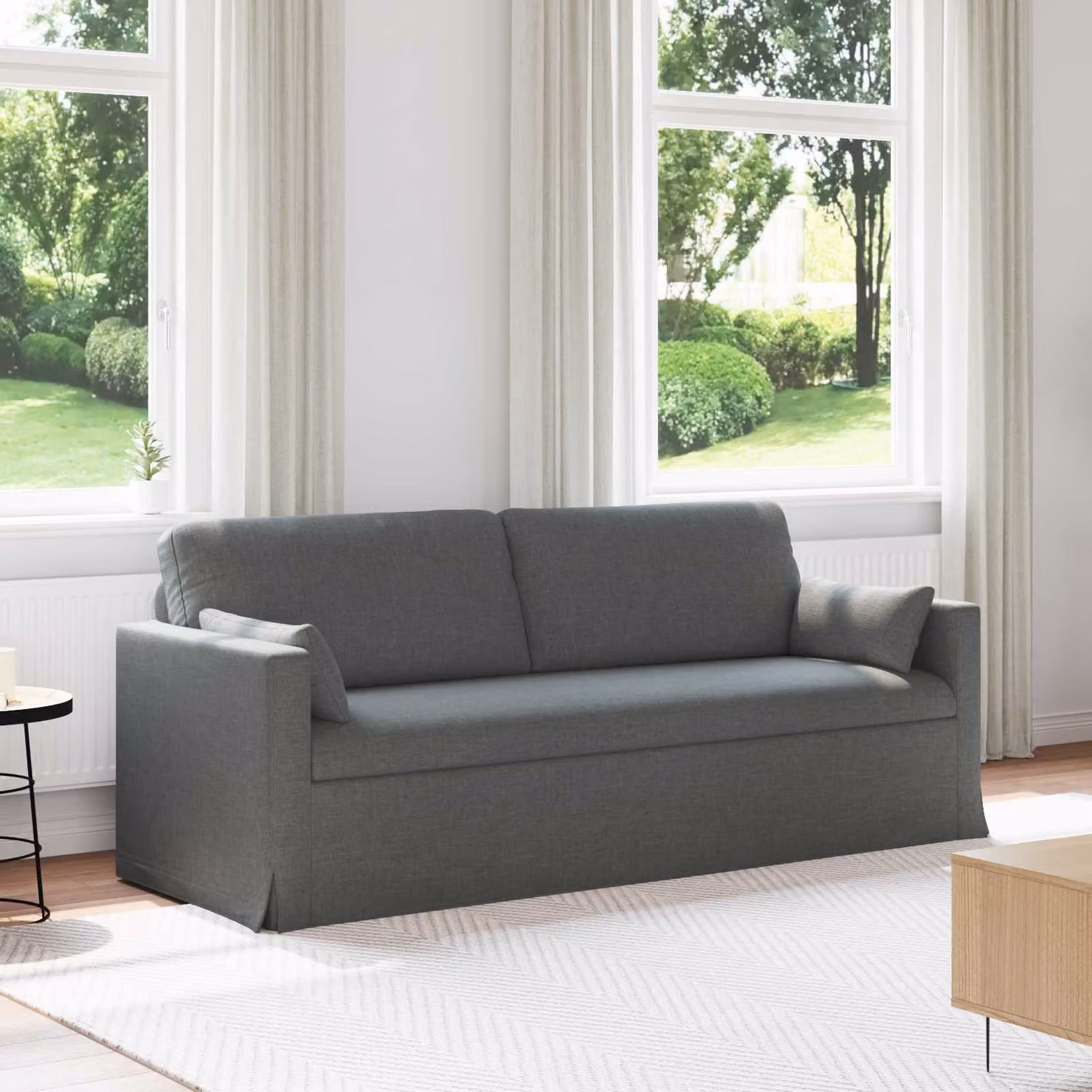 Divano vidaXL in tessuto grigio scuro con struttura in metallo, L: 198 cm, P: 78 cm, H: 80 cm – 1
