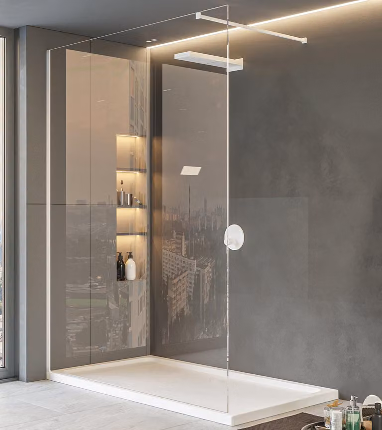 Walk in parete doccia fissa 140 cm vetro trasparente 8 mm H 200 cm bianco opaco
