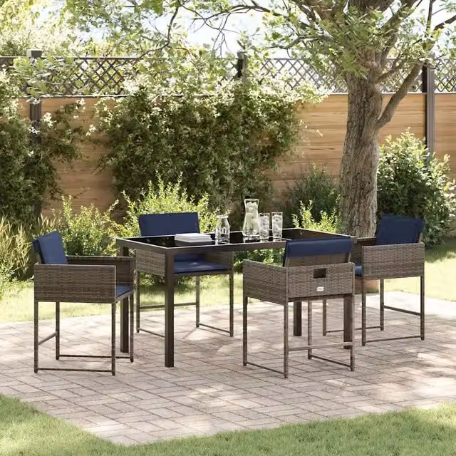 Set da Pranzo per Giardino 5 pz Grigio polyrattan 3380033